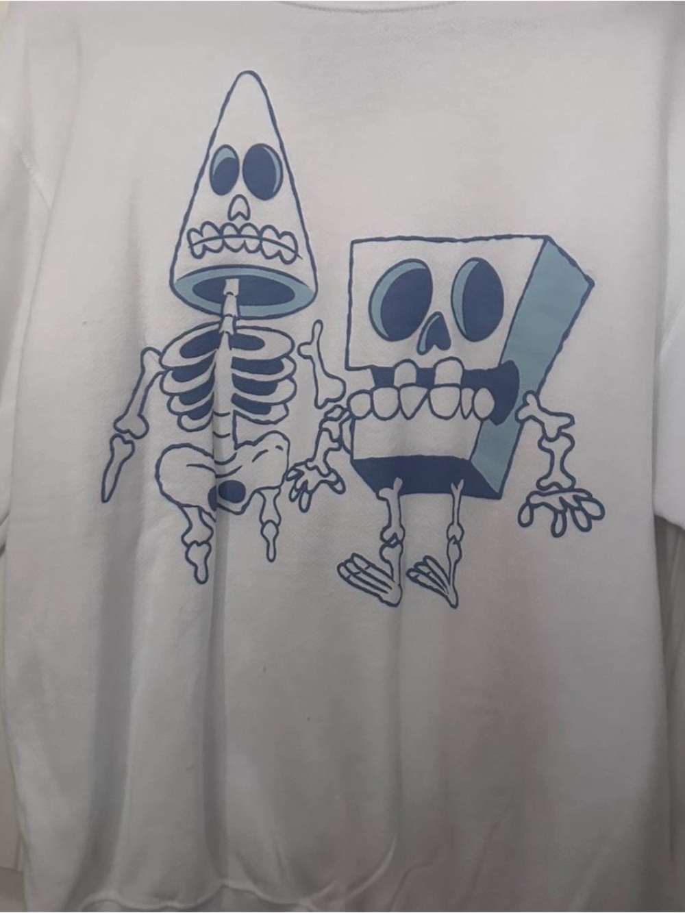Nickelodeon White Long Sleeve Tee with Light Blue Cartoon Skeletons
